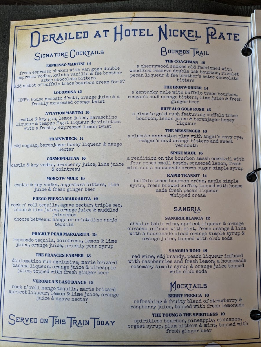 Menu Derailed At Hotel Nickel Plate-1