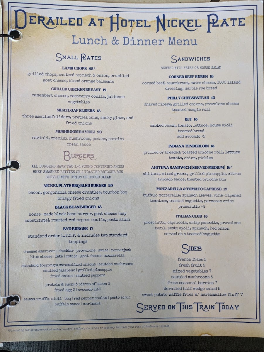 Menu Derailed At Hotel Nickel Plate-2